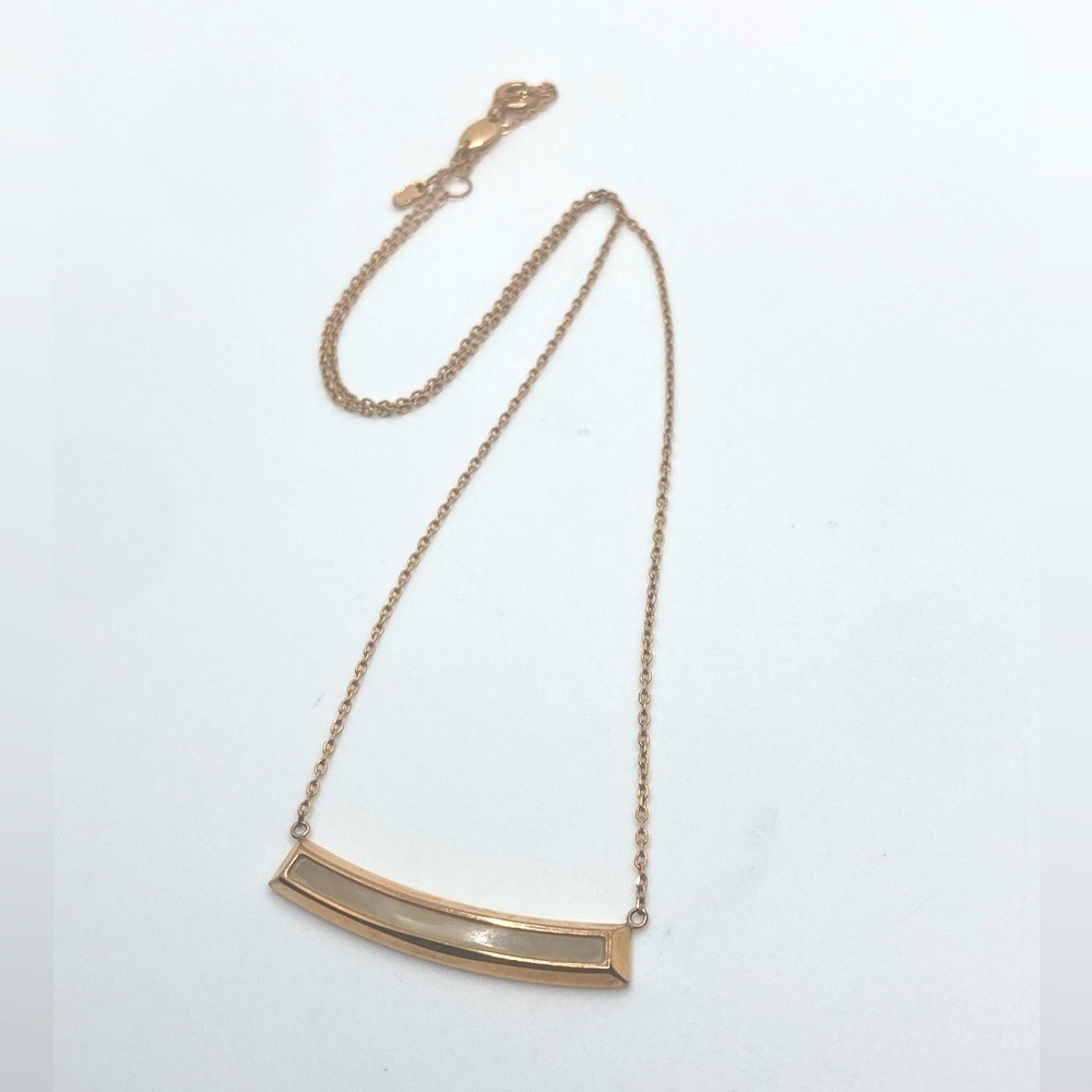 Fossil Shimmer Horn Bevel Plaque Rose Gold Tone Necklace 14” + 2” / .25” Pendant
